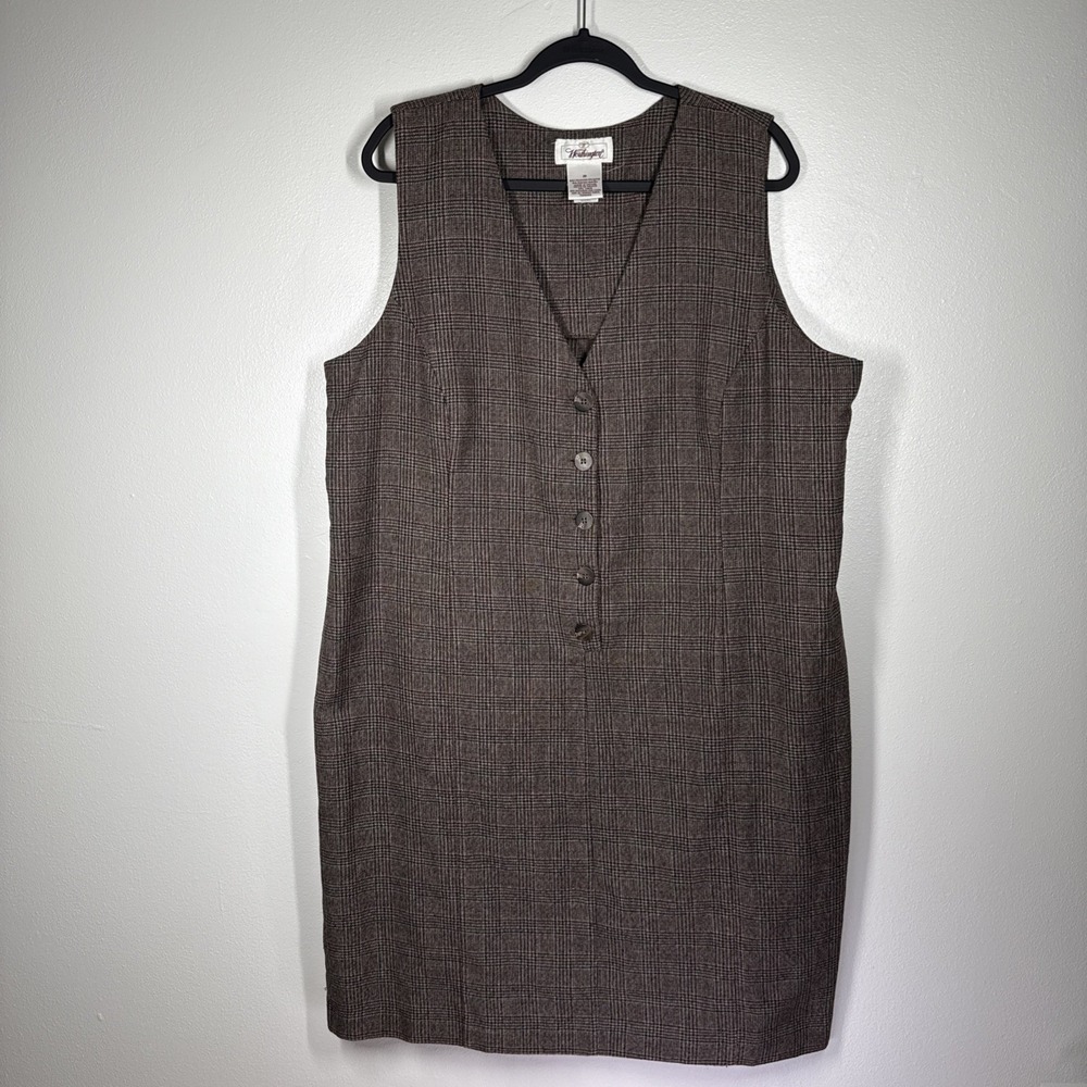 Worthington Belted Brown Plaid Tank Jumper Dress Cold Weather Outerwear Size‎ 20